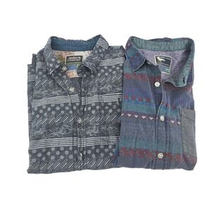 Modern Amusement Bundle of 2 Short Sleeve Button Up Medium Linen Blend Nautical